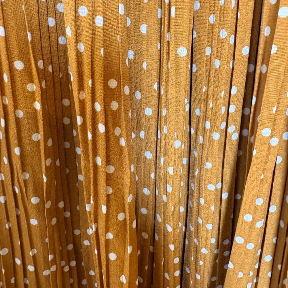 Zeagoo Mustard Polka Dot Pleated Midi Skirt French Girl Retro Medium